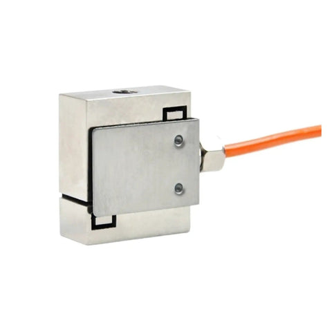 Ironclad Mini S Type Load Cell 10kg Tension Force Sensor Waterproof Compression Strain Transducer side view with orange cable.
