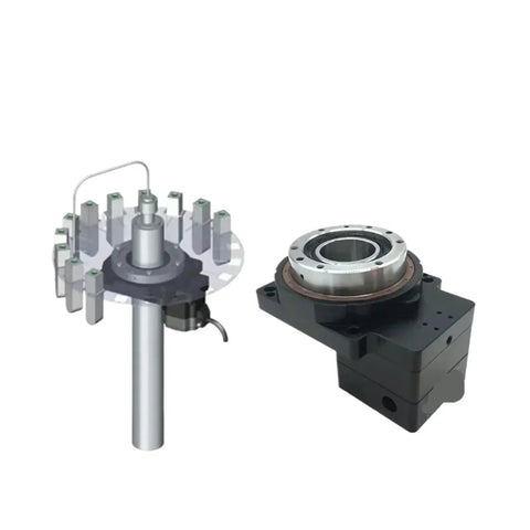 Rock Solid Heavy Duty CNC Hollow Rotating Table Featuring High Precision Rotary Actuator and Smooth Indexing Disc with durable black base.