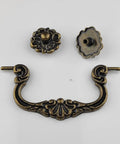 4 Pack 4-Inch Center To Center Vintage Style Bail Drawer Pulls with Drop Swing Handles in Antique Bronze Finish, Rosette Detail