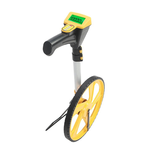 Digital Measuring Wheel With Backlit LCD Display That Swaps Quick Between Feet And Meters, lightweight, portable for accurate measurements.