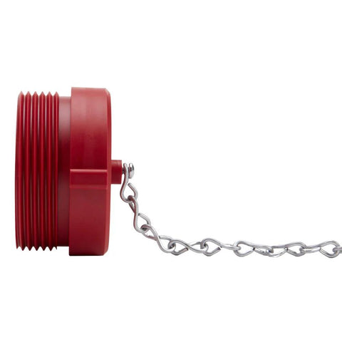 Side view of 2 1/2 Inch NH NST Red Plastic FDC Plug With Rocker Lug Thermoplastic Not For Pressure Applications Male Side Connects Only