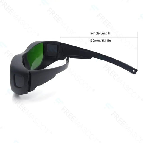 Kick Your Tanning Routine Up A Notch With These Broad Spectrum Laser Safety Glasses Featuring Green Lenses To Shield Your Peepers From Uv And Infrared Beams Ansi Certified side view with black frame and green lenses