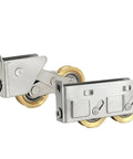 4 Pack Heavy Duty Screen Door Rollers Replacement For Sliding Glass Doors And Windows Stainless Steel Double Roller with gold accents.