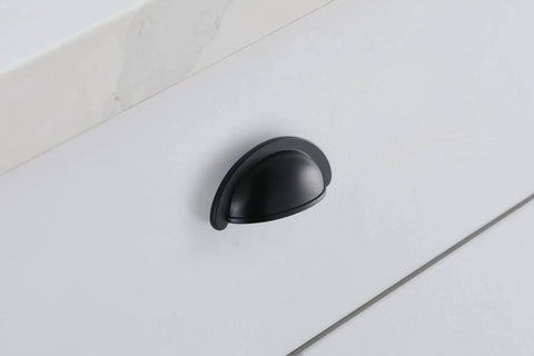 Matte Black Zinc Alloy Cup Bar Pulls Set Of 10 Heavy Duty Kitchen Cabinet Hardware Rust Resistant Indoor Drawer Knob on white drawer