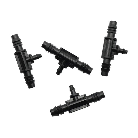 Reducing Tee Barb Connector Kit From 3/8 Inch To 1/4 Inch Garden Hose Splitter For Greenhouse Drip Irrigation Fittings No Fuss Durable 200 Pcs Easy Install Quick Setup, black plastic tee fittings