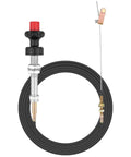 Front view: 10 ft heavy-duty vernier locking throttle cable with detachable head; black sheath, red knob.