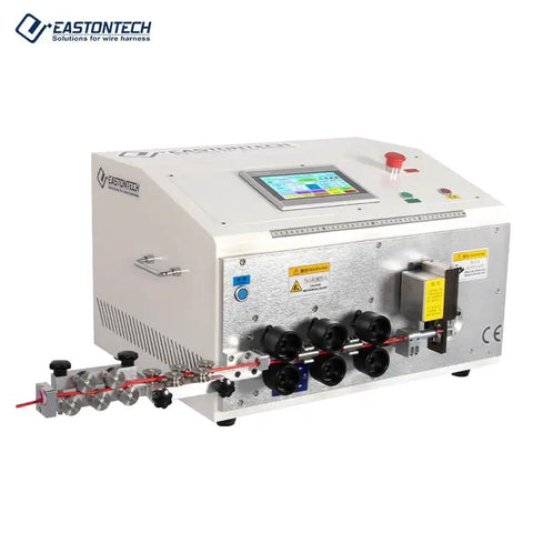 High Precision Automatic 2D Wire Cut Strip And Bend Workhorse with control panel and connectors, designed for heavy duty cables.