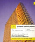 Cover of the book 'Quick Fix German Grammar Cheat Code To Unlock Street Smart Chat With Zero Hassle'. Modern design with a yellow theme.