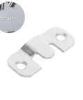 Heavy Duty Stainless Steel French Cleat Picture Frame Brackets 8 Pack With Mounting Screws close-up of metal bracket with holes for mounting.