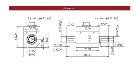 Dimension diagram of Torque Transducer And Dynamic Torque Sensor For Motor Testing, Measures 5 To 100 Nm Torque, Shaft Rotation, Speed And Power Of AC And DC Motors, Forward And Reverse Torque Detection, Compact Yet Built To Last, Easy Installation.