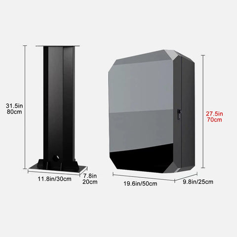 Heavy Duty Outdoor EV Charger Enclosure With Pedestal Stand dimensions showing height and width for secure placement in outdoor settings.