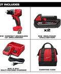 Badass Half Inch Brushless Compact Drill Driver Kit With An All Metal Gear Housing And Slick Chuck Handle Built Different For Heavy Duty Job Site Grunt Work, includes drill, battery, charger, and carrying case.