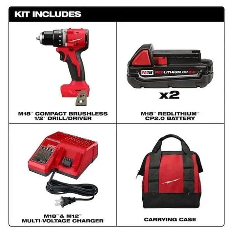 Badass Half Inch Brushless Compact Drill Driver Kit With An All Metal Gear Housing And Slick Chuck Handle Built Different For Heavy Duty Job Site Grunt Work, includes drill, battery, charger, and carrying case.