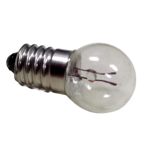 E10 miniature bulb close-up showing clear glass and silver screw base, part of Pack Of Fifty E10 Miniature Bulbs Serving Up A Crisp Warm White Glow At 2.5 Volts And 0.3 Amps Kickin Bright Pilot Lamps Making Wiring No Sweat For Flashlights And Dashboards.