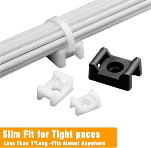 All In One Cable Zip Tie Mount Kit Includes 100 Black 8 Inch Zip Ties 50 Saddle Type Bases And 100 Tapping Screws with bases