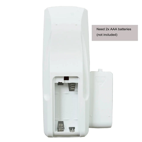 Summer Refresh Replacement Remote Control ForPortable AC Units, back view showing battery compartment for 2 AAA batteries.