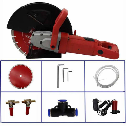 Top Shelf 14 Inch Electric Circular Concrete Saw 3500W Powerhouse Masonry Cutter with attachments and accessories.