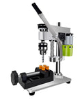 High Precision Mini Table Drill With DC Variable Speed Dial showing compact build, base clamp, and drill for DIY projects.