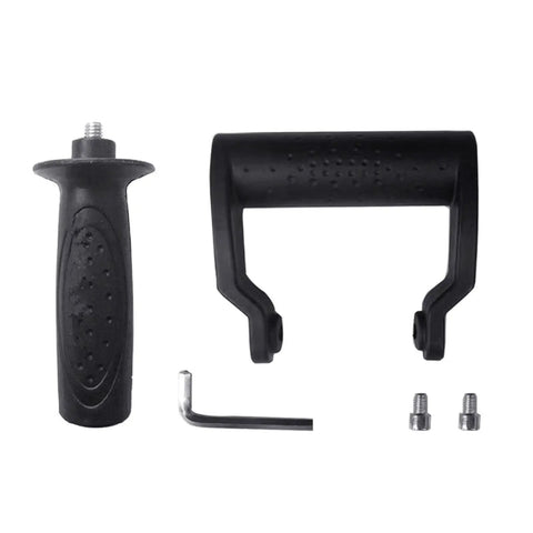 Heavy Duty Secondary Side Handle For Angle Grinders, black non-slip grip with parts for stable installation. Shock-absorbing design.