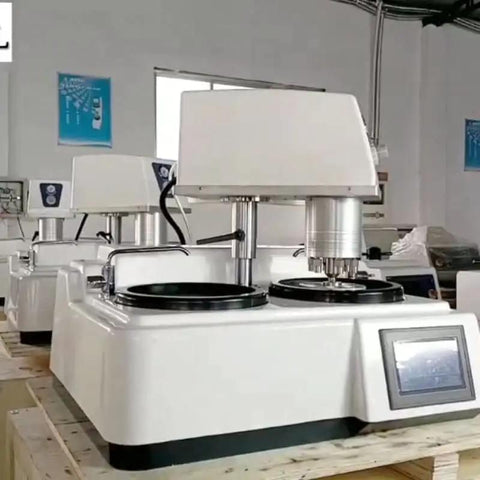 Automatic Metallographic Grinder Polisher Benchtop Machine For Pro Grade Specimen Prep Heavy Duty Lab Equipment seen from the side view in a lab setting.