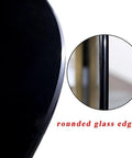 Close-up of rounded glass edges of Heavy Duty Tempered Glass Rotating Serving Tray With Premium Steel Bearings.