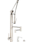 Smooth Operator Gantry Pulldown Kitchen Faucet With A Slick 12 Inch Fully Articulated Spout and Solid Three Piece Classic Bronze Sink Suite.