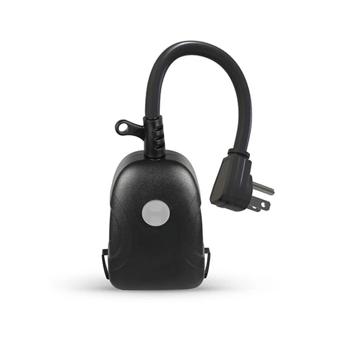 Outdoor Wireless Smart Plug With App Control And Remote Access Weather Resistant IP53 Design For Home Automation and Vacation Security, black plug with cord.