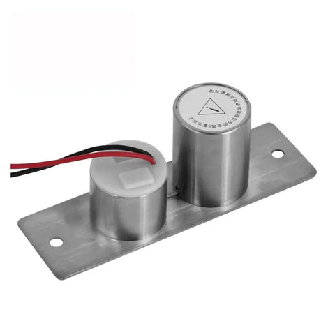 Heavy Hitter Smart Drop Bolt Deadbolt Electric Door Lock For Frameless Glass Doors with stainless steel housing and wiring.