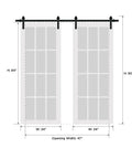 Heck Of An Upgrade Totally Smooth Double Barn Door Pair White Frame With Clear Glass 12 Lites 48X84 Inches dimensions diagram.