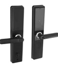 Slick Smart Fingerprint Door Lock And Keyless Entry Deadbolt Handle Crafted From Heavy Duty Aluminum Alloy, sleek black design.