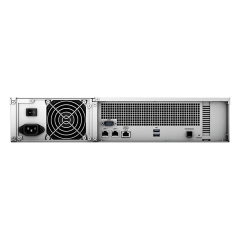Rackmount Nas Server With Ryzen Processor 32Gb Memory 24Tb Ssd Array 10GbE Ports Redundant Power Supply rear view showing ports and power supply.