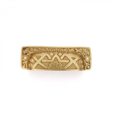 Rock Solid Cast Brass Azteca Cabinet Cup Pulls With Tough Scratch Resistant Finish Durable Vintage Kitchen Drawer Hardware Pack Of Six For Easy Home Refreshes And Quick Renovations top view of antique brass handle
