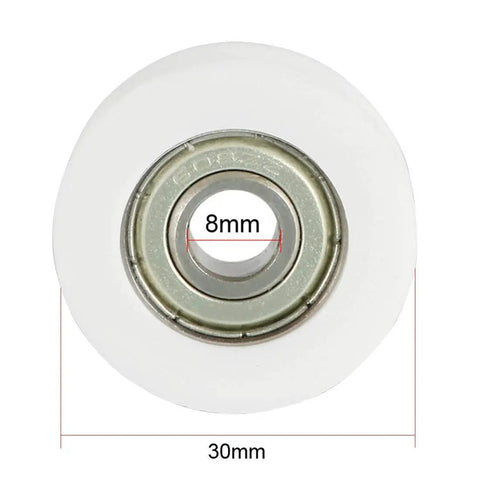 Top Notch White V Groove Guide Bearing Pulley Set Of 4 Pieces 8X50X12 Millimeters Outer Profile With 2.5Mm Bore Heavy Duty Alloy Design for a white pulley featuring 8mm bore and 30mm diameter.