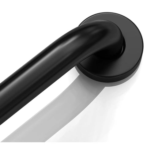 Close-up of Tough As Nails 4 Pack Bathroom Grab Bars In Satin Black 20 Inch Long 304 Stainless Steel at mounting point.