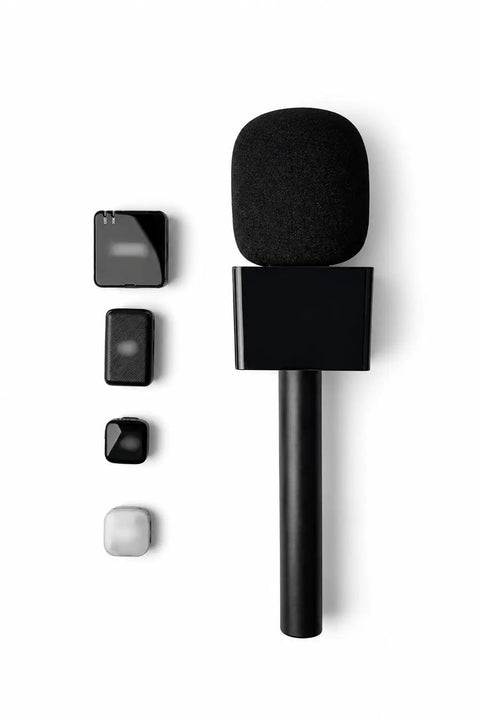 Sick Wireless Microphone Handle Kit For Dji Mic 2 And Rode Wireless Go with black foam windscreen and magnetic grips.