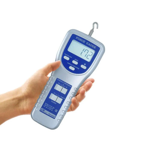 Built Different Digital Force Gauge For Push Pull Tension And Compression Testing With Backlit LCD held in hand displaying 172.