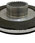 Brake pad (front view) for electromagnetic brake motor, round black pad with silver hub and splined bore, 1 pc.