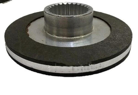 Brake pad (front view) for electromagnetic brake motor, round black pad with silver hub and splined bore, 1 pc.