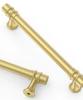 Ten Pack Of 5 Inch Brushed Gold Cabinet Handles Boasting Heavy Duty Metal Build Ideal For Snazzing Up Your Kitchen With Rust Proof Durability And Super Quick Install, showcasing sleek design.