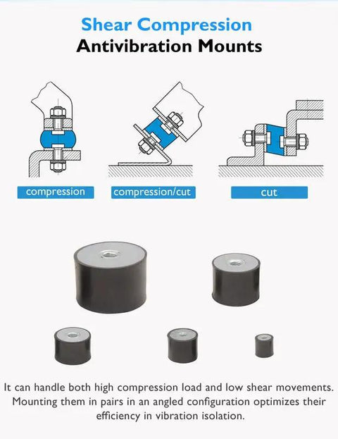 M4 Rubber Vibration Isolator Mounts Four Piece Set Heavy Duty Shock Absorbers with Lock Nuts for vibration isolation.