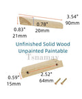 Diagram of Unfinished Beech Wood Furniture Pulls Set of 10 with dimensions and two-hole design, highlighting the paintable surface.