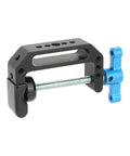 Aluminum C Clamp With 1/4 Inch And 3/8 Inch Mounting Points Blue T Handle Beefy Heavy Duty Desk Cart Bench Post Clamp Jaw Opens 3mm To 65mm Rock Solid Rigging For Studio Cameras Woodworking And DIY Projects, black aluminum clamp with blue T-handle