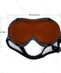 Heavy Duty Laser Safety Glasses Knocked Out With Mad Protection For Blue Violet Green Beams Sleek Black Frame Built Tough For Shop And Lab Tasks EN207 Certified OD6 Plus Filter, front view with measurements.