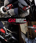 Heavy Duty Cordless Three Tool Combo Kit Featuring Power Drill Driver Snappy Impact Driver And Socket Ratchet With Two Swap Out Batteries For Weekend Warriors in action with a polish pad, ratchet, and drill.