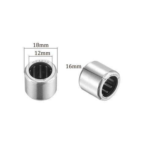 Tough As Nails One Way Clutch Needle Roller Bearings HF1216 12 X 18 X 16 Millimeter chrome steel rollers showing size measurements.