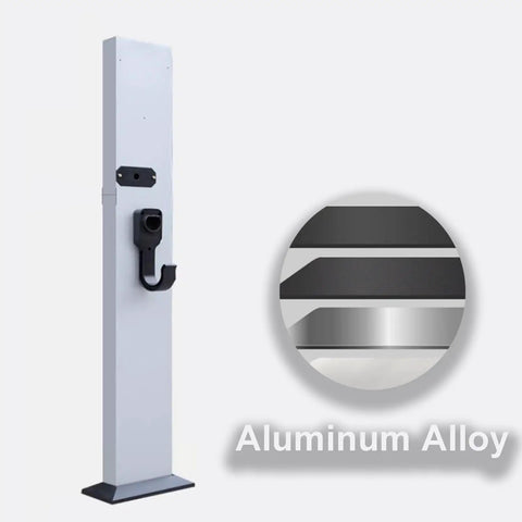Heavy Duty Free Standing EV Charger Box Water Resistant Aluminum Alloy Cord Holder And Weather Proof Cover For Garage Or Workplace Parking with black hook.
