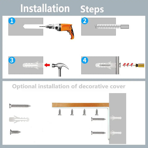 Installation steps for Heavy Duty Furniture Wall Anchors Rock Solid Baby Proofing Kit with tools and components displayed.