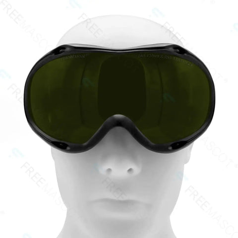 Workhorse Laser Safety Glasses Heavy Duty Protective Eyewear For Shops Featuring Broad Spectrum Beam Blocking With OD Six Filter, Black wrap-around design.