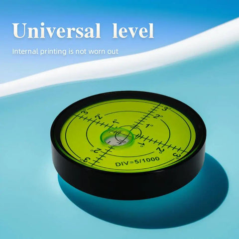 Pro Grade High Precision Horizontal Bubble Cardan Level with 60mm aluminum housing, shown top view on blue background