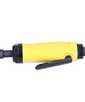 Compact Pneumatic Air Angle Die Grinder Featuring Sealed Ball Bearings And Knockout Performance For Nasty Rust Removal And Smooth One Hand Control On Job Sites And Garage Benches, yellow design with black accents.